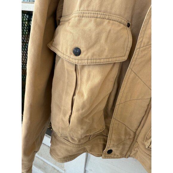 Vintage 90s Mens Levis Tan Cotton Trucker Jacket Sherpa Lined Size M - Picture 7 of 14